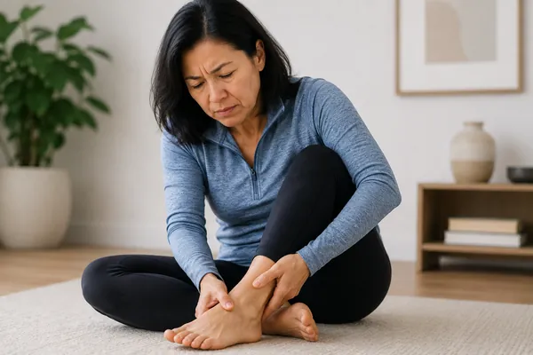Woman experiencing foot and ankle pain while holding her ankle